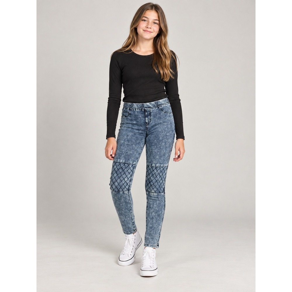 Epic Threads Girls Blue Acid Wash Moto Quilted Knee Jeggings Size Large